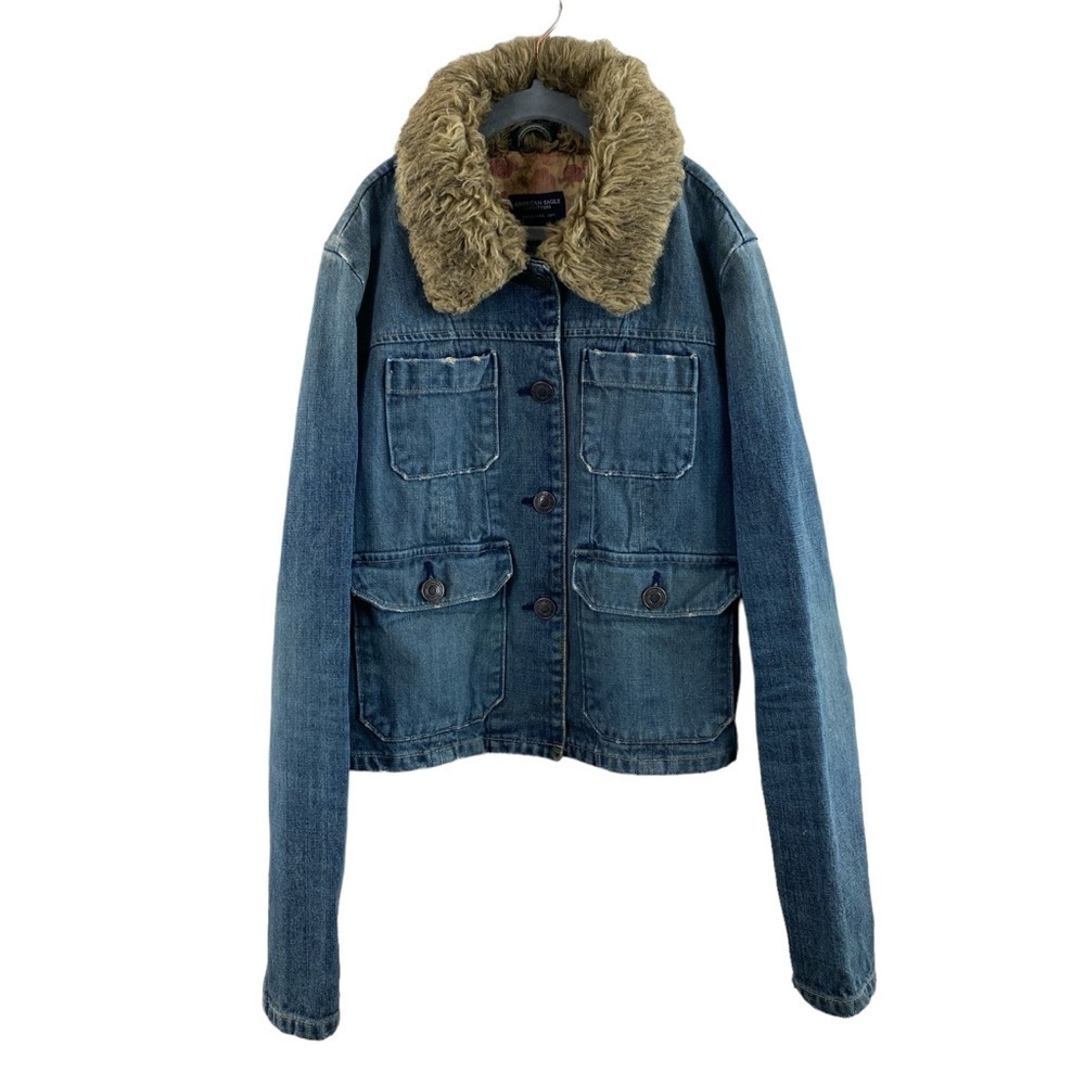 American Eagle Outfitters Women's Penny Lane Jean Jacket Faux Fur Collar Sz XS